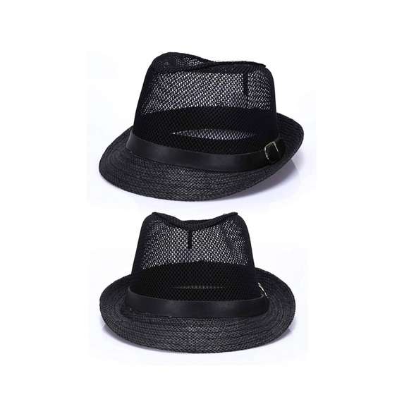 Fedora Black Mesh Short Brim Hat - Picture 2 of 5